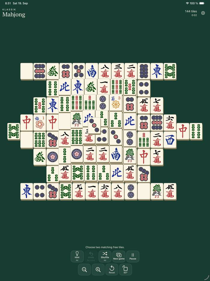 صفحهٔ Klassik Mahjong روی تبلت