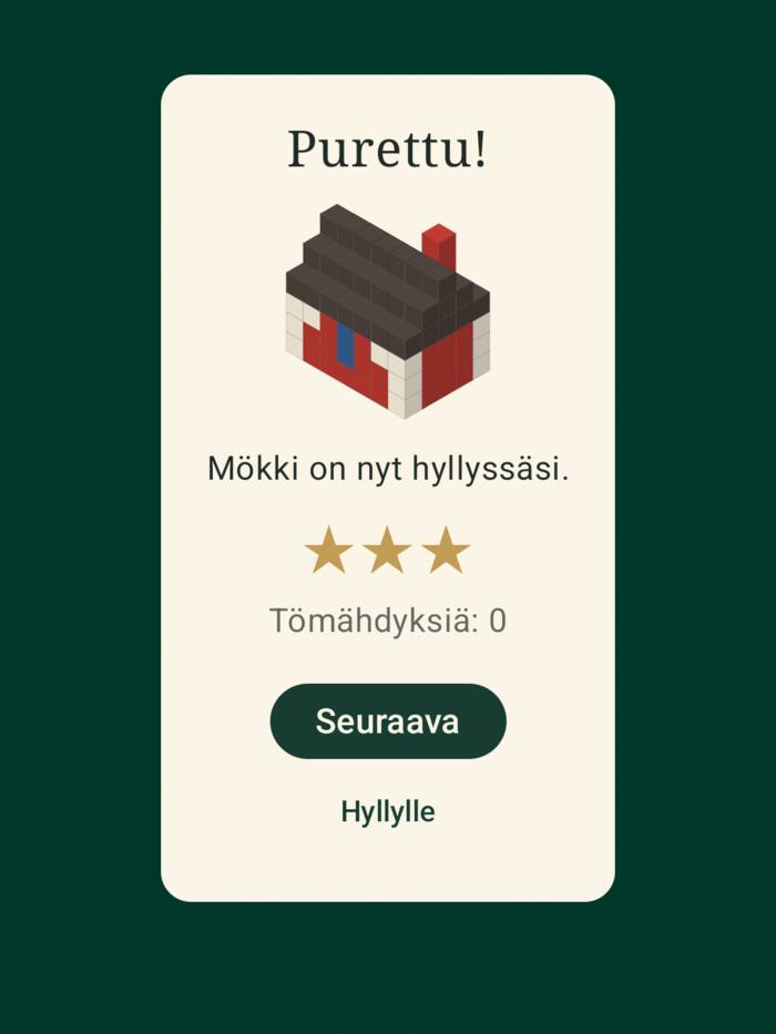 Klassik Puupalat: purettu hahmo ja kolme tähteä puhelimella