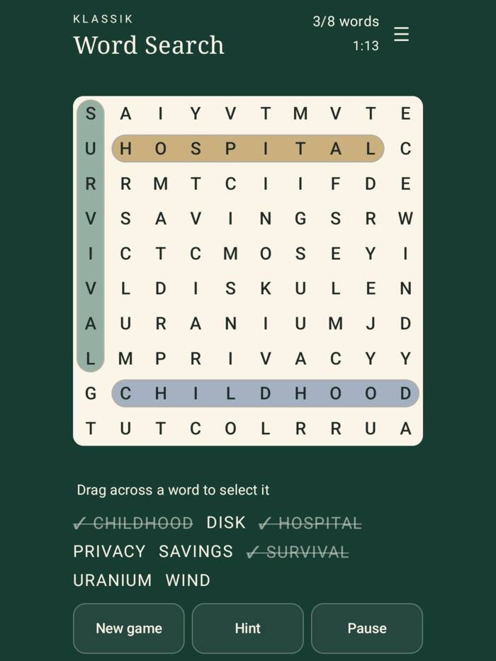 Klassik Sanahaku: لعبة «Word Search» على الهاتف
